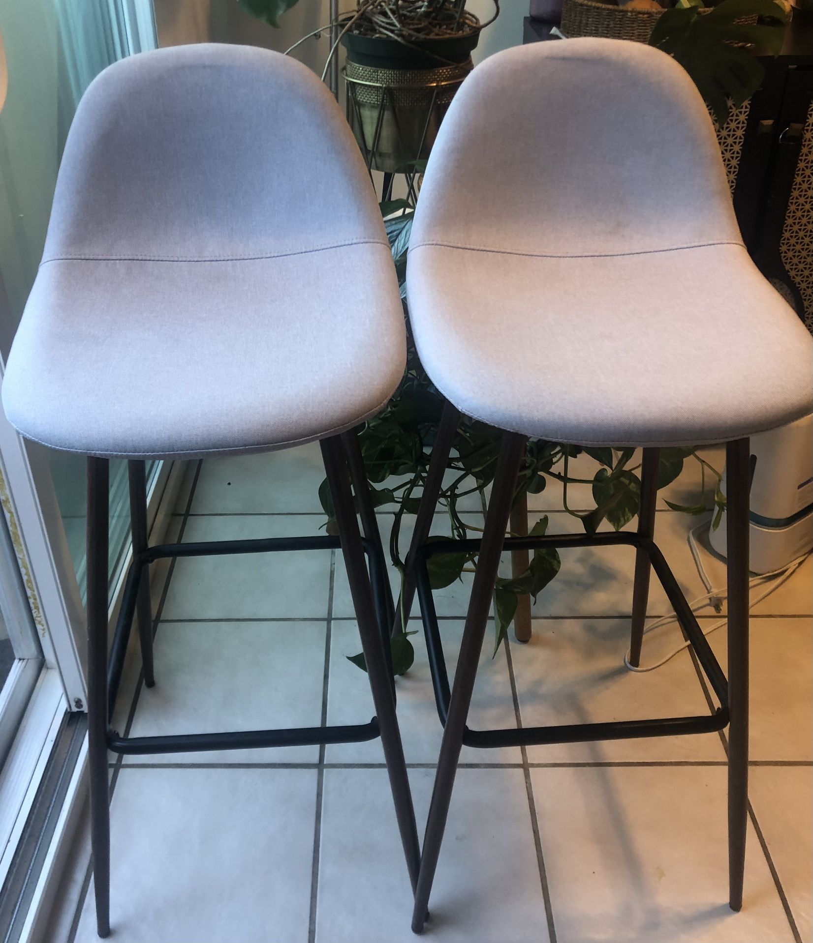 Mid-Century Modern Fabric Bar Stools (Set of 2) – Light Gray