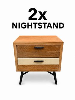 Mid-Century Industrial Design 2-Drawer Nightstand/ Accent Table - Natural