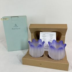 #1763 PartyLite Set Of 2 Purple Frosted Tulip Peglites Candle Votive Holder