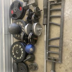 Over 400 Pounds Of Bumper Plates, Standard Plates, Bars