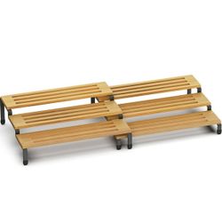 2Packs Bamboo Kitchen Spice Rack,Expandable and Stackable Log Color