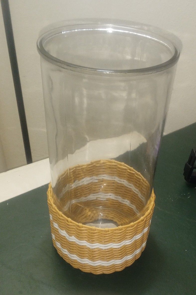 New Indoor/ Outdoor Weaved Basket/ Glass Lantern Sz 12 Inches L x 6 Inches Deep. Cash