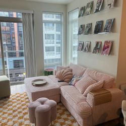 Pink Couch With Ottoman