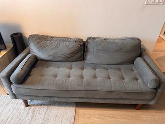 Mid-Century Modern Gray Velvet Sofa