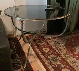 Large Vintage Maison Jansen Brushed Metal & Bronze Glass Top Table VHTF