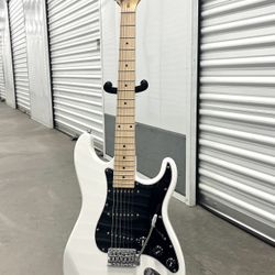 New White Strat Style Guitar w/ Case, Strap, and Accessories