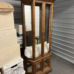 Oak Wood Lighted Vintage Curio Cabinet.