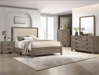 4PC QUEEN BEDROOM SET INCLUDED QUEEN BED, ONE NIGHTSTAND, DRESSER AND MIRROR 