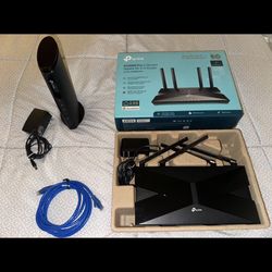 Router And Modem With New Ethernet Cable Included 