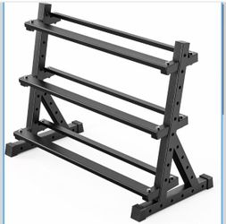 #F  3-Tier Dumbbell Storage Rack Color: Black 40.7” × 22” × 34.4” Heavy-Duty Steel • 3-Tier Storage Stock: 4  Price: $60 each