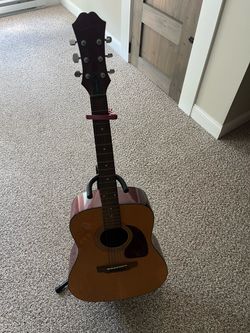 Acoustic Dreadnought Guitar with stand and capo