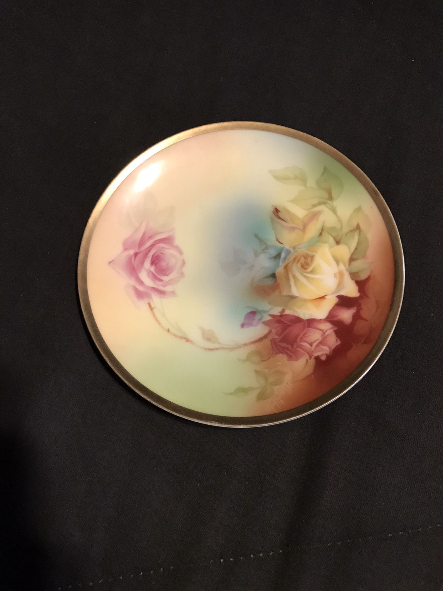Vintage Thomas Sevres Bavaria Hand Painted 5 3/4” Rose Saucer by Marechal Niels