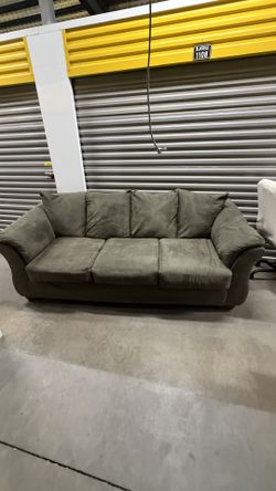 Green 3 Seat Sofa Couch With Pillows 90” Used