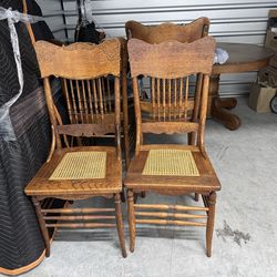 Vintage Oak Chairs with Cane Seat - 4