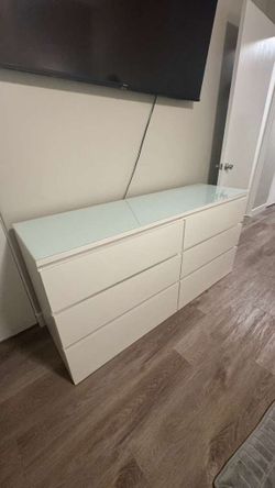 IKEA dresser with 6 drawers + glass top protector.