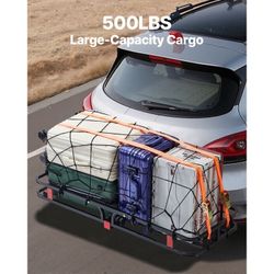 53"x19"x5",Hitch Cargo Carrier,500 lbs Capacity Hitch Cargo Carrier with Hitch Stabilizer&Ratchet Straps,Hitch Mount Cargo Carrier with Cargo Net with