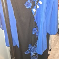 “Size 18 Maya Brooke Dress w/ Matching Jacket Black Blue Floral Set”