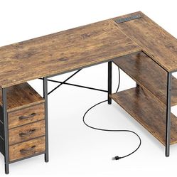 Reversible L- Shaped Desk with Outlets - New