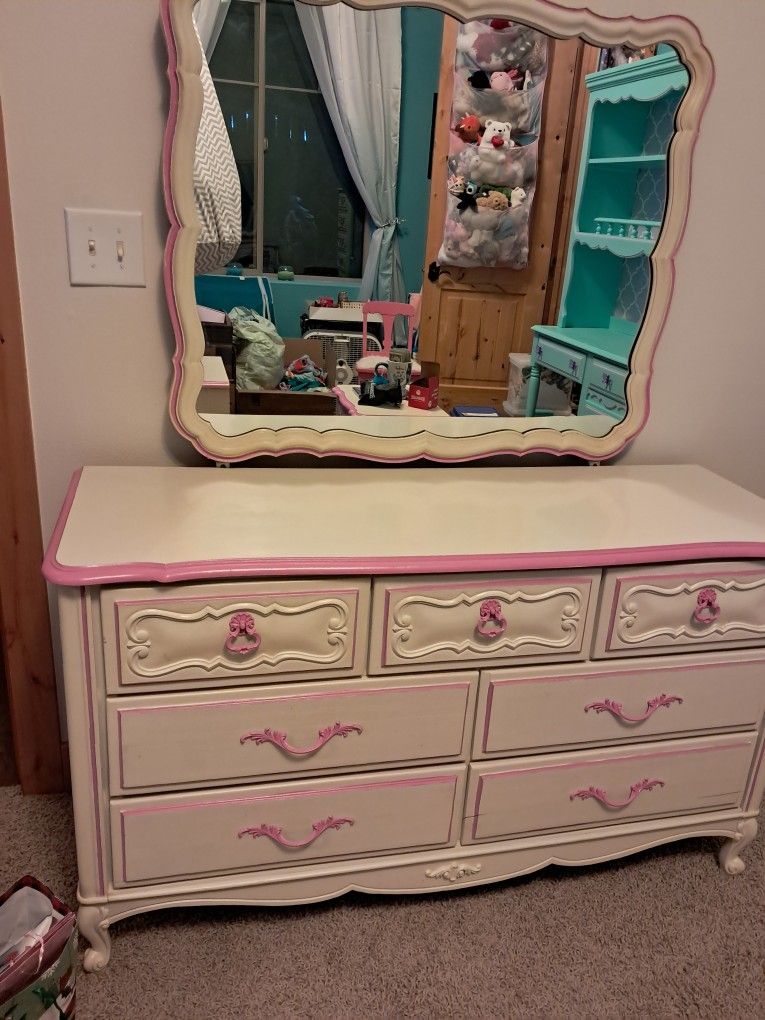 Antique French Provincial Dresser and Mirror 