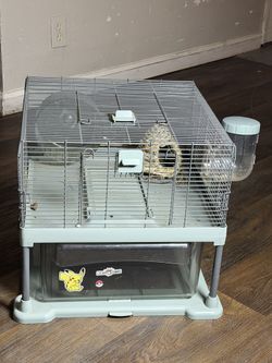 Hamster Gerbil Guinea Pig Cage Enclosure with Wheel and Food Dispenser