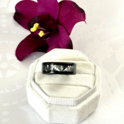 Silver/Black Abalone Inlay Ring, Size 8
