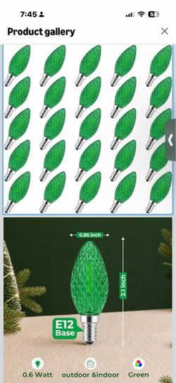 Green C7 LED Christmas Light Bulbs E12 Base