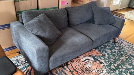 Navy Blue Fabric Sofa with Wood Legs