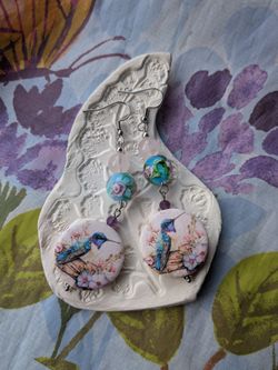 Handmade hummingbird and gemstone earrings