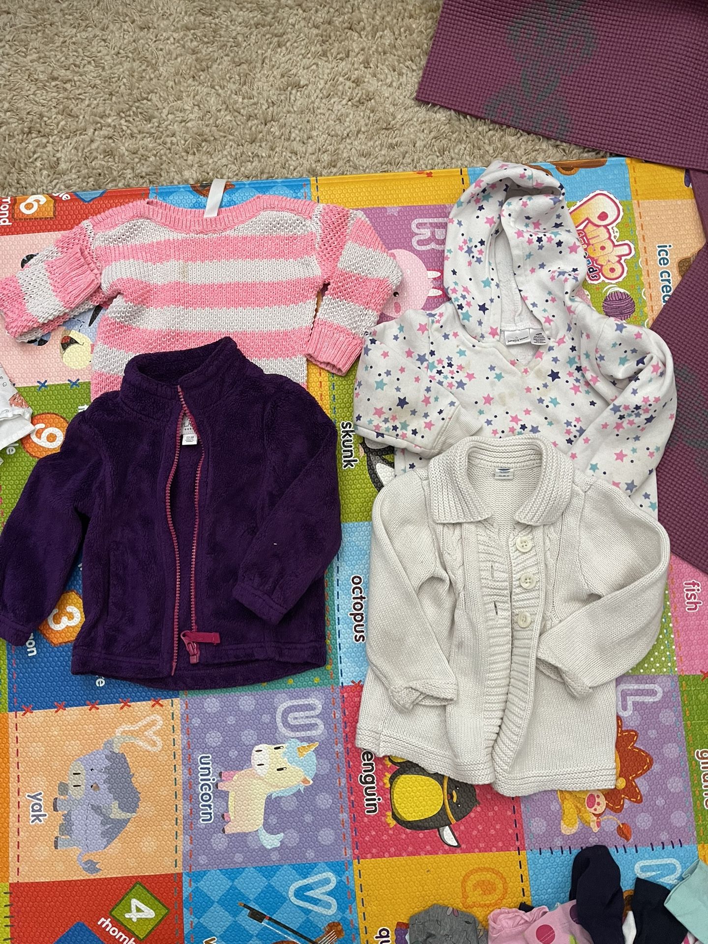 Baby Girl / Toddler Clothes, Shoes, Socks - 6-24 Months 2T  6 - dressed, overalls and onesie - 12-24 months  5 - 4 sweaters and 1 jacket  17 long slee