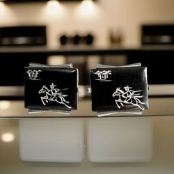 Vintage Warrior Cufflinks / Antique Swank Cuff Links, Black Onyx cufflinks