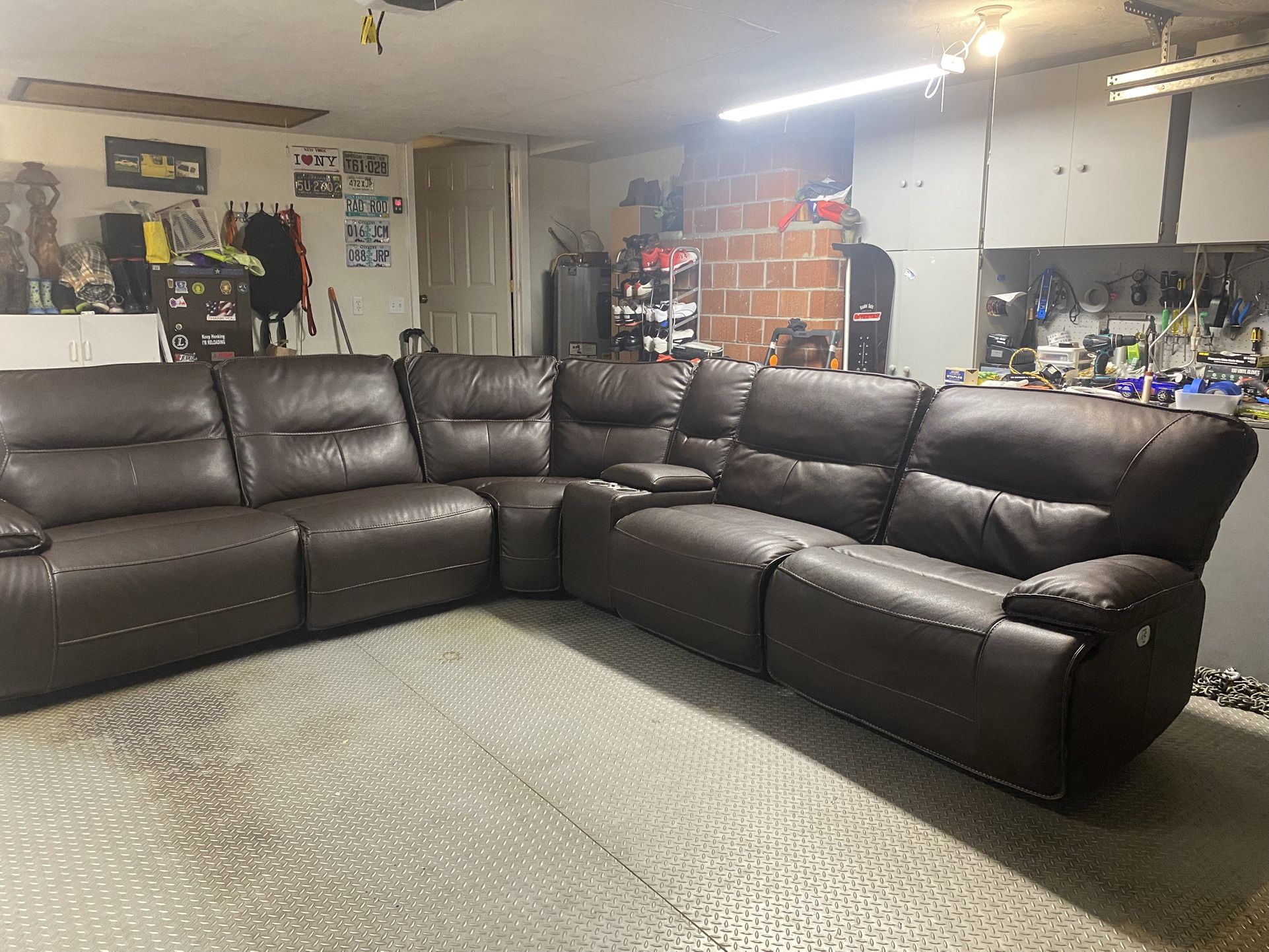 Faux Leather Power Reclining Sectional 