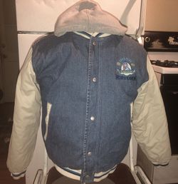 Disney Store Eeyore Varsity Denim Jacket Sz S Quilt Lined Khaki True Blue 1966