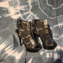 Black Lace Peep Toe Stilettos Size 8.5 - 9