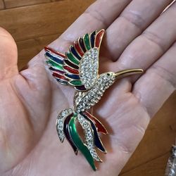 Large Rhinestone And Enamel  Hummingbird Brooch, $15