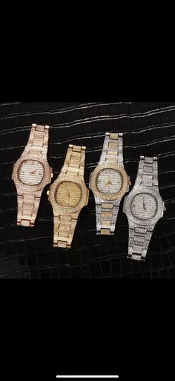 Luxurious 18k gold plated full diamond unisex watch waterproof