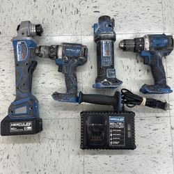 Hercules tool set , 2 drills , grinder ,battery , charger , dry wall tool 