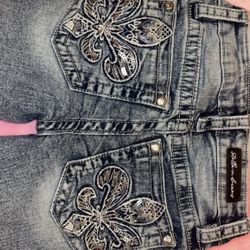 Low Rise Jeans With Gems On Back Pockets 