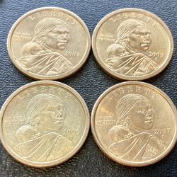 Four (4) Rare Year US Dollar Coins Sacagawea 2004 & ‘05 & ‘06 & 07 Coin Set Native American Collection 