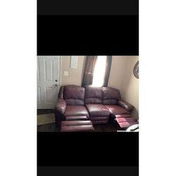 Burgundy Leather Reclining Sofa