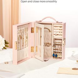 NEW Travel Jewelry Case|Travel essentials for vacation|Portable Jewelry Box with Mirror|PU Leather Small Jewelry Organizer for Rings, Earrings, Neckla
