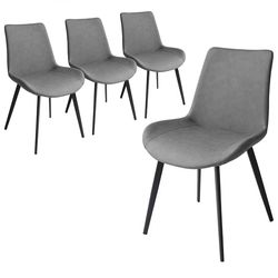 New-HIPIHOM Dining Chairs Set of 4, Modern Kitchen & Dining Room Chairs, Upholstered Faux Leather Cushion Seat and Sturdy Metal Legs (4 Grey Chairs)