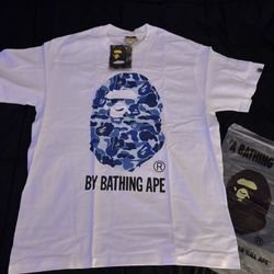 brand new blue & white bape shirt