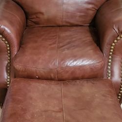 Genuine Leather Loveseat, Chair with Leather Ottoman 