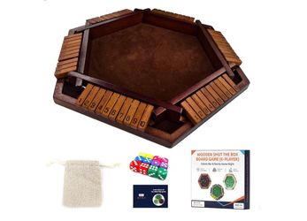 Shut The Box Board Game 6 Player - Wooden Dice Game for Family Game Night Shut The Box Dice Game 6 Player Hexagon Wooden Board 12 Colored Dice Math St