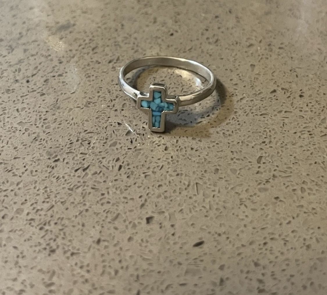 Jesus Of Nazareth Turquoise Navajo Stone 925 Sterling Silver Ring Size 4