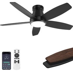 42 Inch Ceiling Fans with Lights, Quiet Reversible Fan with Remote & APP Control, 6-Speed, 3 Color Temperatures Dimmable LED, DC Motor, Low Profile Ce