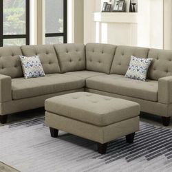 Brand New Beige Sectional Sofa With Ottoman 