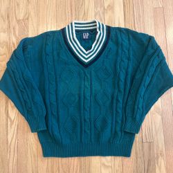 Vintage GAP Cable Knit Sweater Cricket Large Cotton V-Neck Tennis