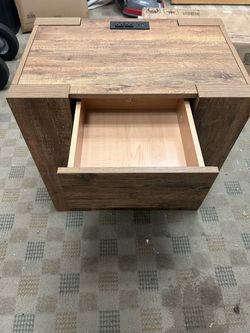 Nightstand - Rustic Wood with Power Outlet and Drawer - New