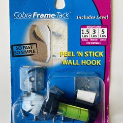 Cobra Frame-Track. Includes level. Peel’N Stick Wall Hook. Put your favorite frame on the wall Fast and Easy. New. Still sealed in original packaging.